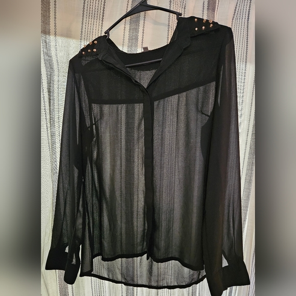 Tops - Studded Collar Sheer Buttondown